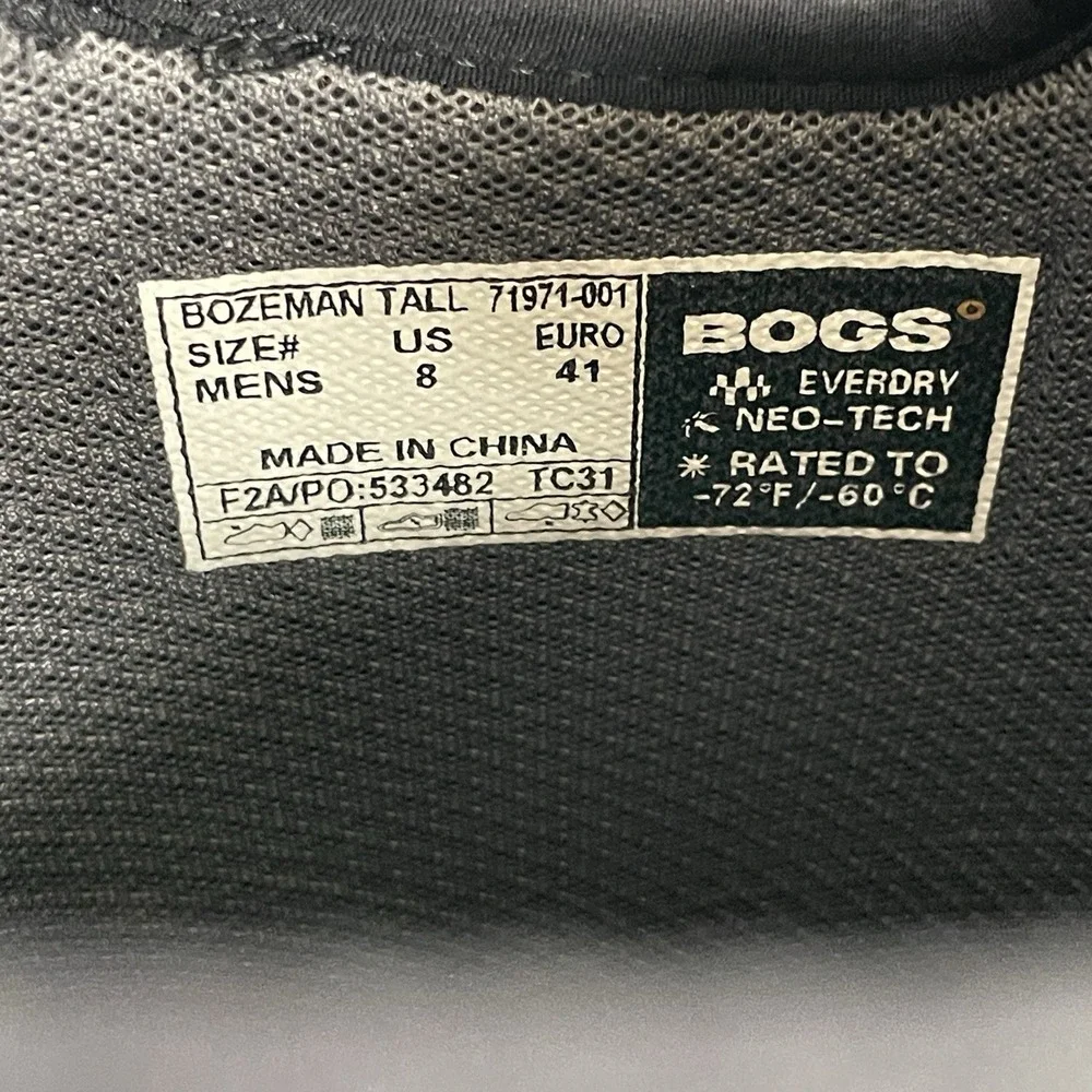 Bogs Bozeman Tall Black Seamless Boot‎ Mens 8 Insulated Waterproof Outdoor Work